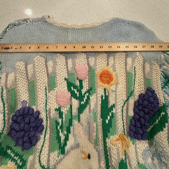 Vintage Crochet Storytelling Spring Bunny Chicks Cardigan Size L Eagle Eye 1995 - Picture 7 of 16